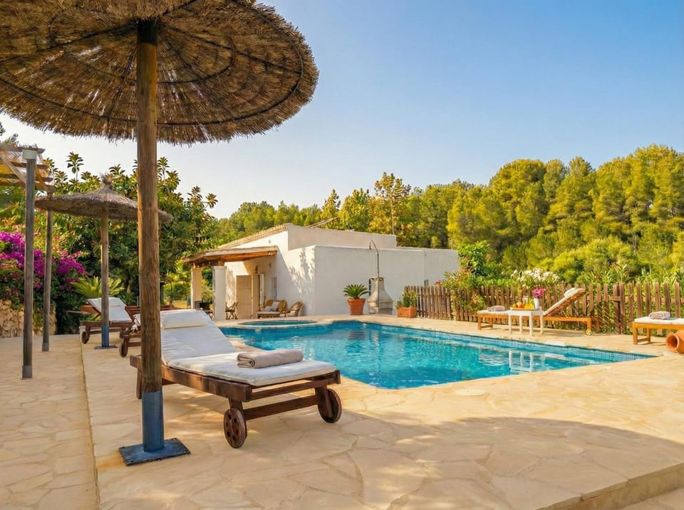 Property building, Natural landscape, Garden, Pool view, Swimming pool, sunbed