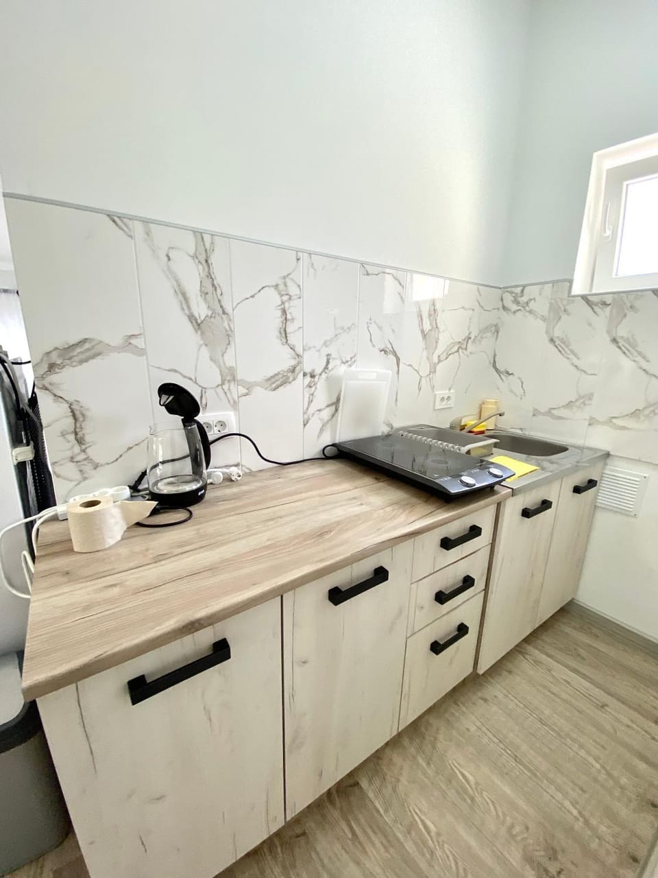 Kitchen or kitchenette, stove