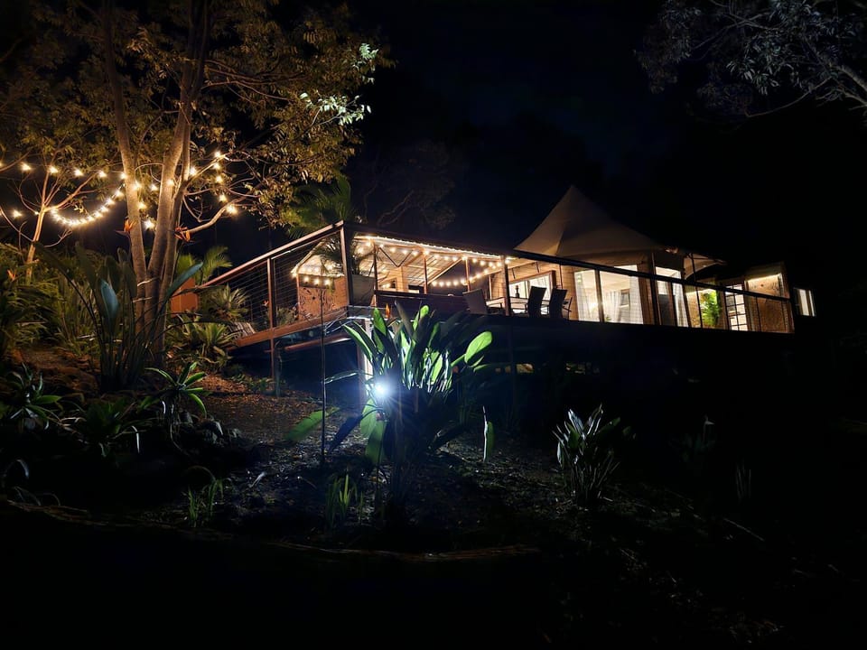 Property building, Night, Garden, Garden view