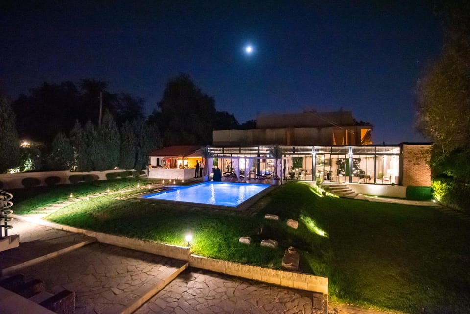 Night, Garden, Swimming pool