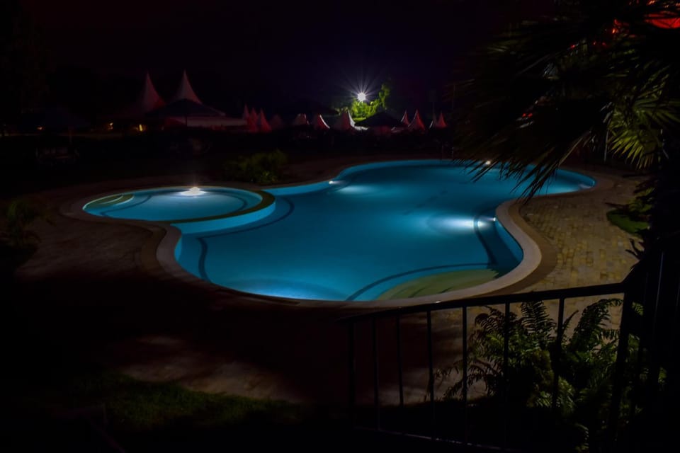 Night, Pool view, Swimming pool