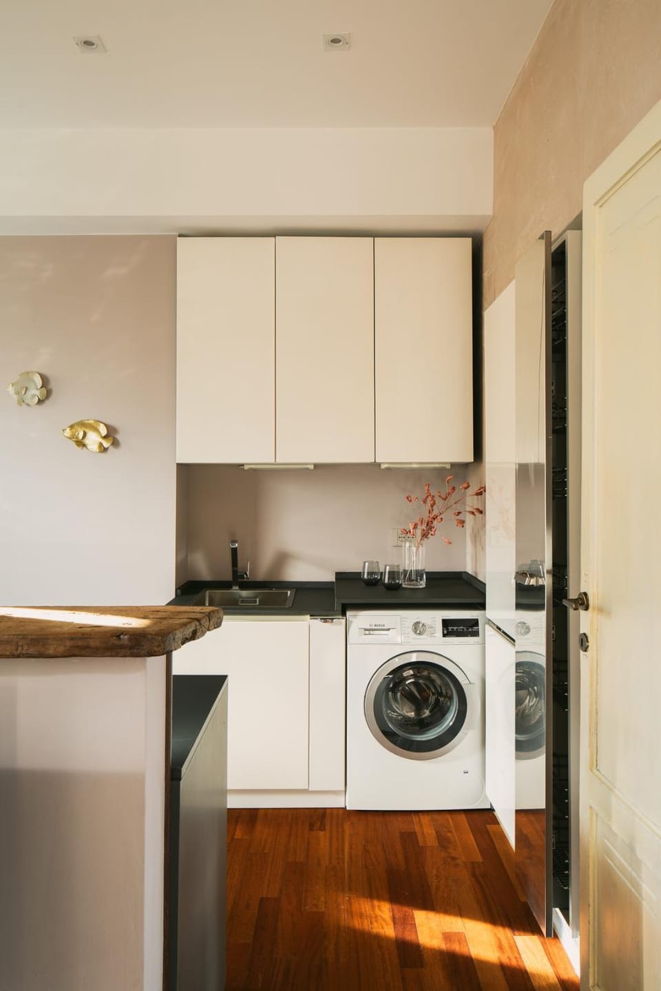 Kitchen or kitchenette, washing machine