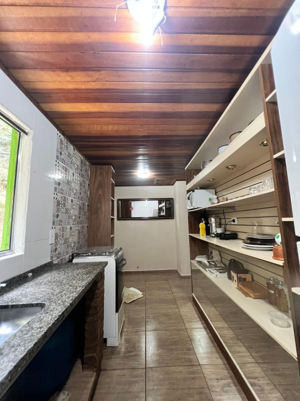 Kitchen or kitchenette, stove