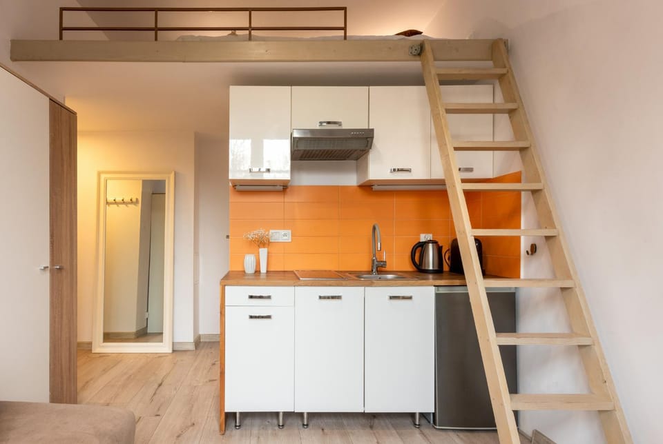 Kitchen or kitchenette, stove