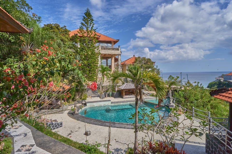 Property building, Natural landscape, Garden, Garden view, Pool view, Sea view, Swimming pool