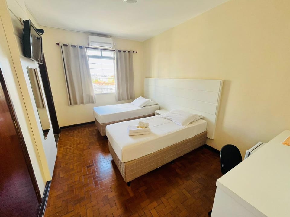 Bed, Photo of the whole room, Bedroom, towels, air conditioner