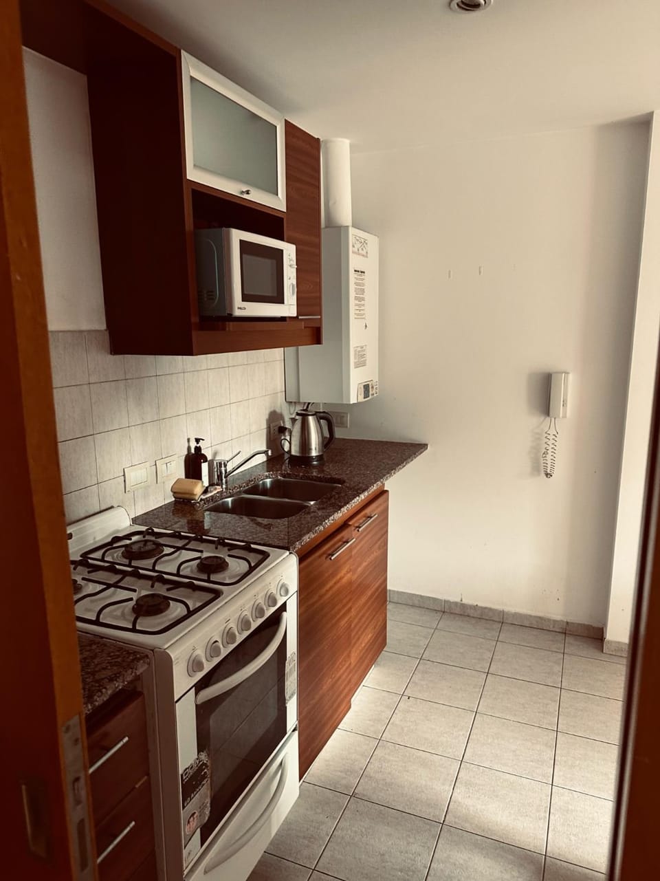 Kitchen or kitchenette, stove