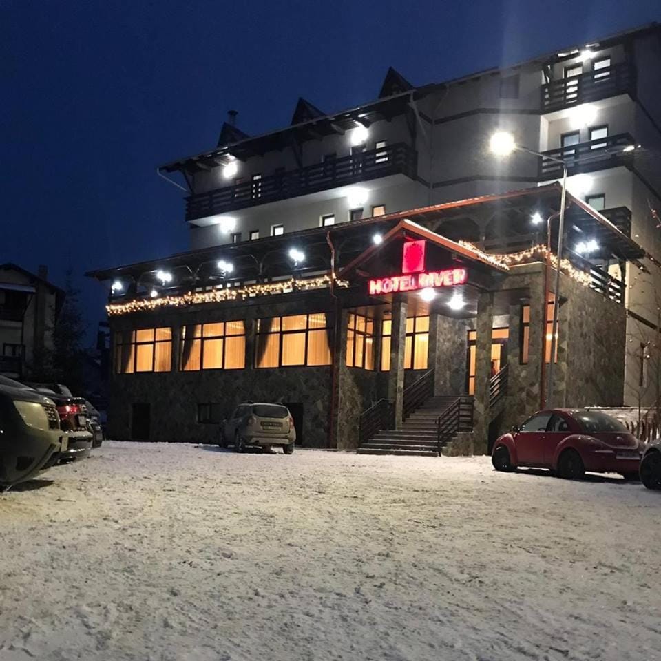 Property building, Night, Winter, Parking
