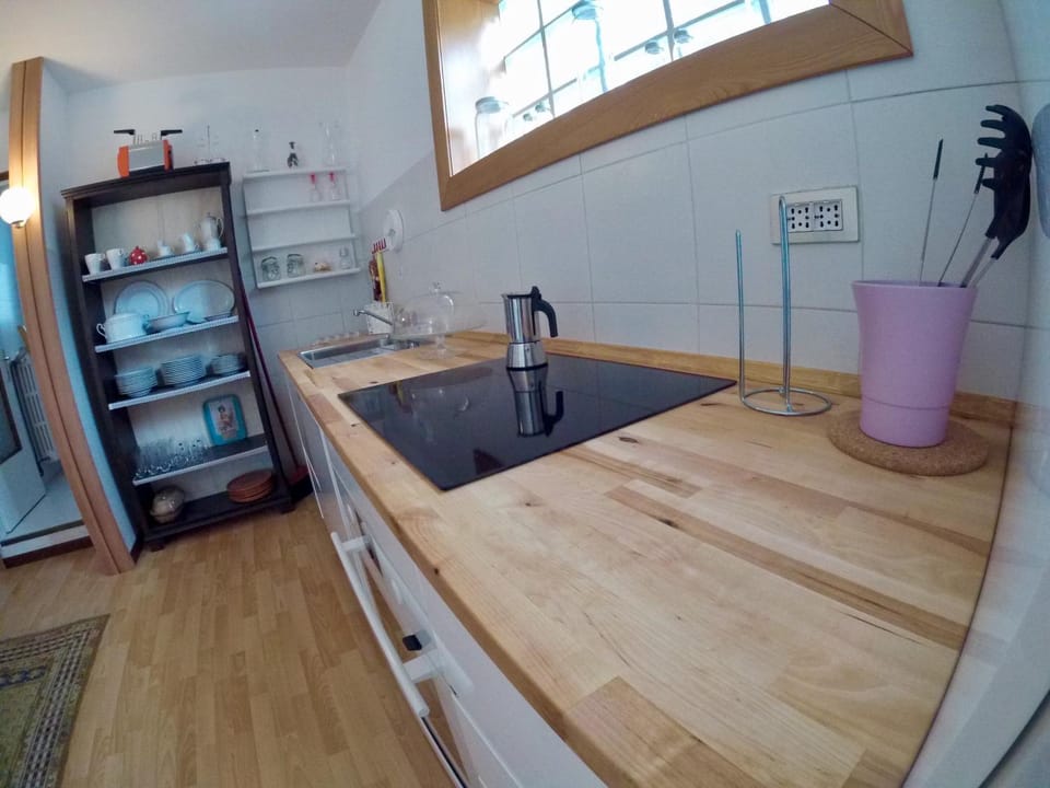 Kitchen or kitchenette, stove