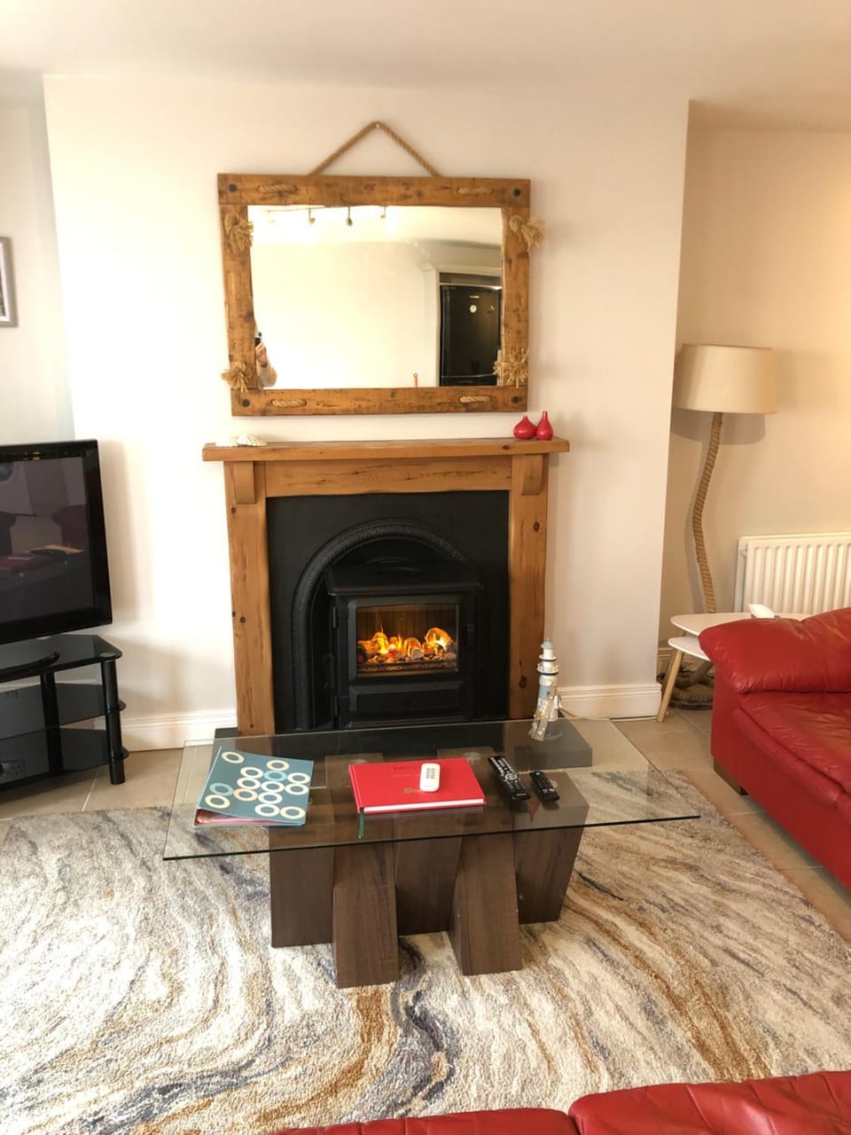 Living room, Seating area, Sea view, fireplace