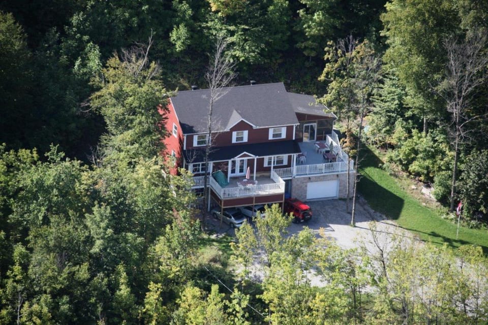 Property building, Patio, Bird's eye view, Mountain view