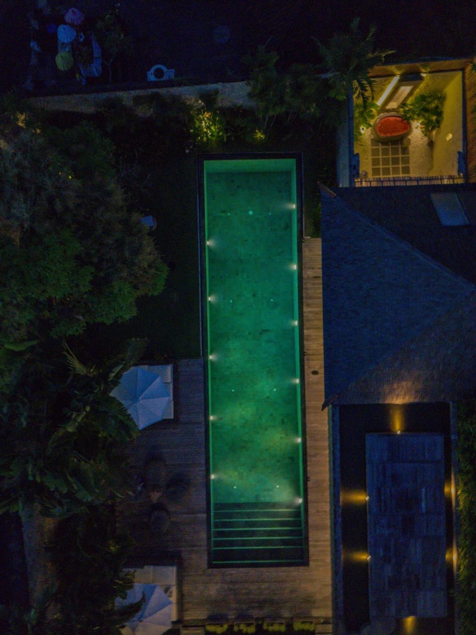 Property building, Night, Swimming pool