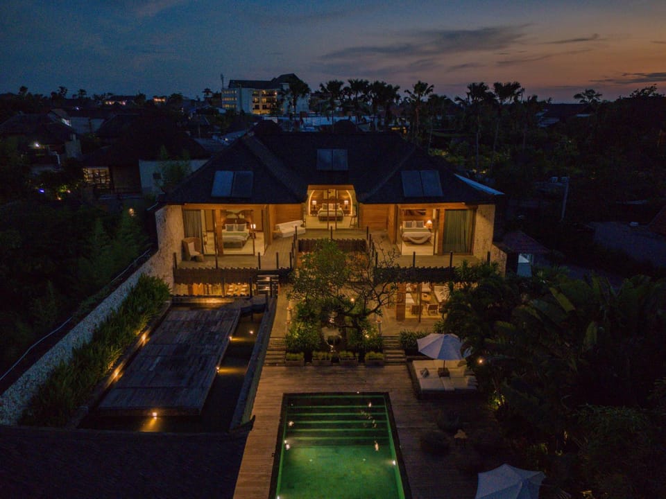 Property building, Night, Pool view, Swimming pool