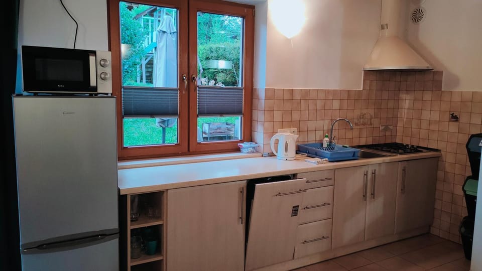 Kitchen or kitchenette, dishwasher, microwave, stove