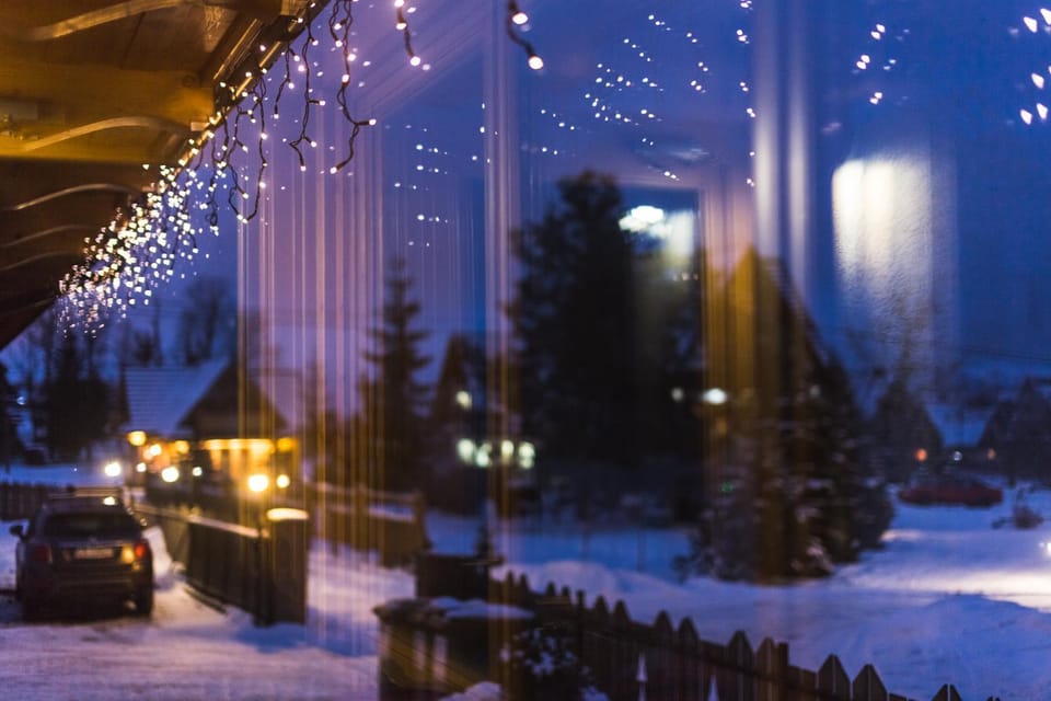 Property building, Night, Winter, Garden