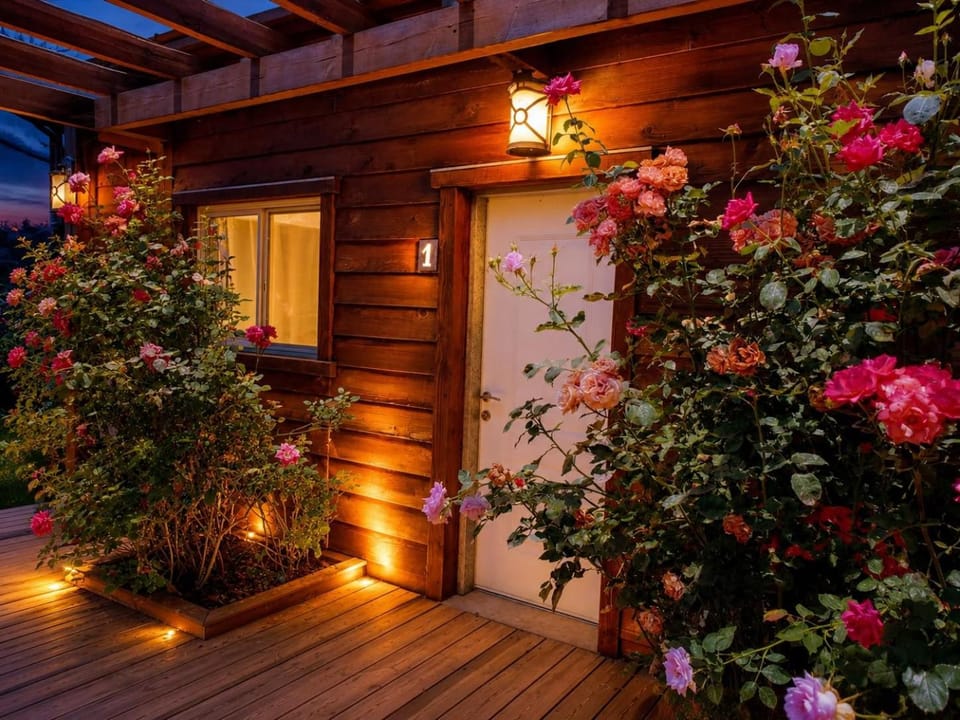 Property building, Spring, Night, Garden, Garden view