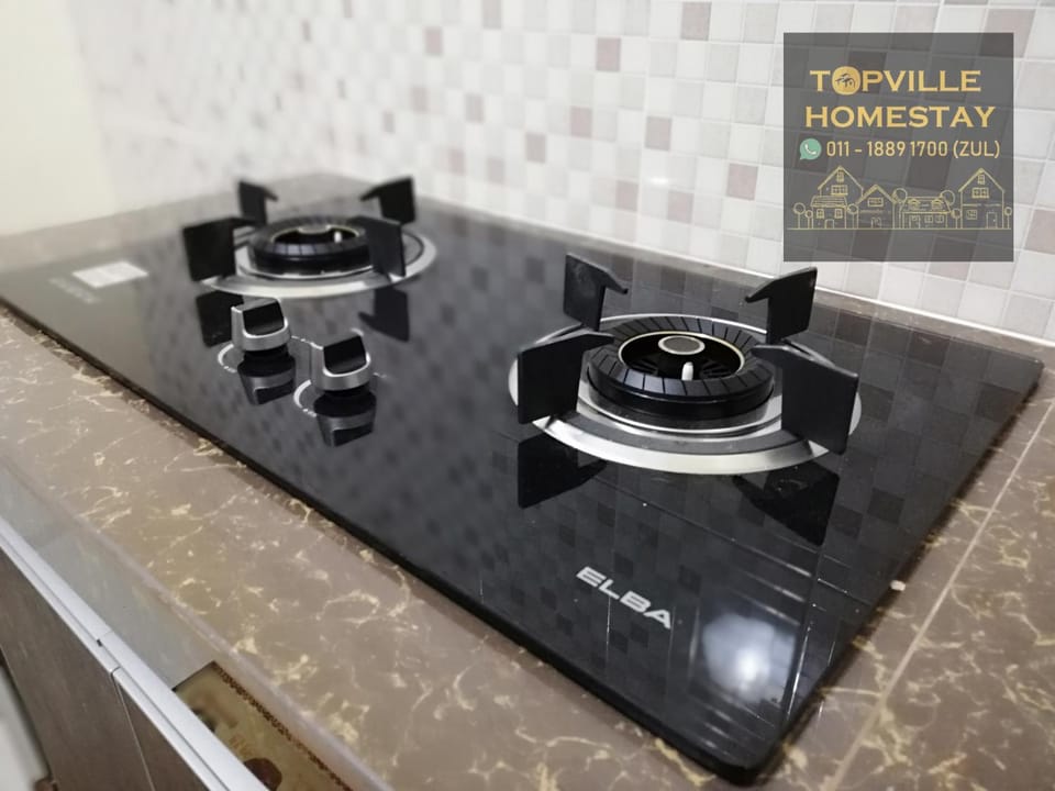 Kitchen or kitchenette, stove