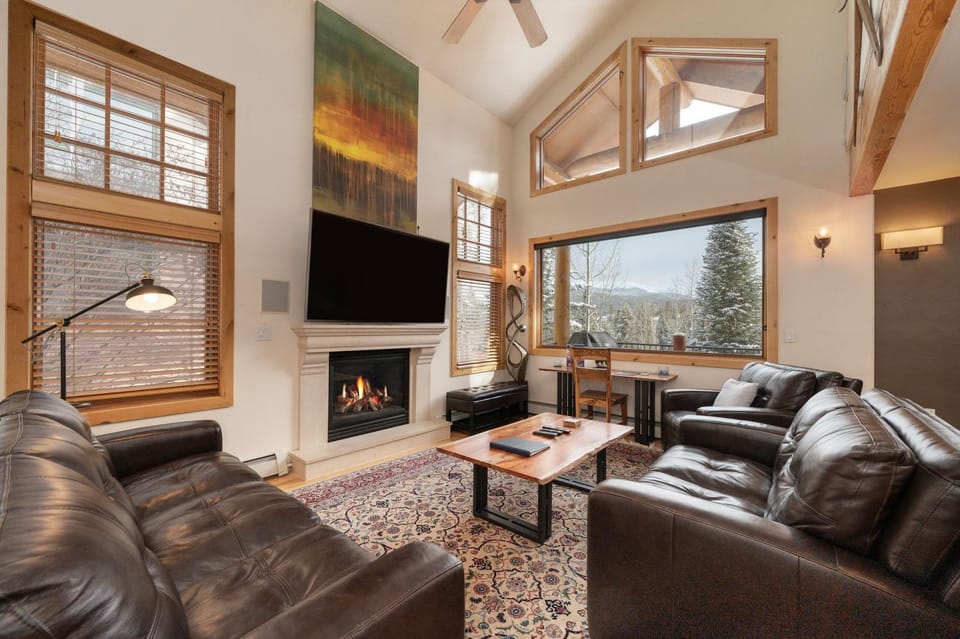 Day, TV and multimedia, Living room, Seating area, Mountain view, fireplace, furniture