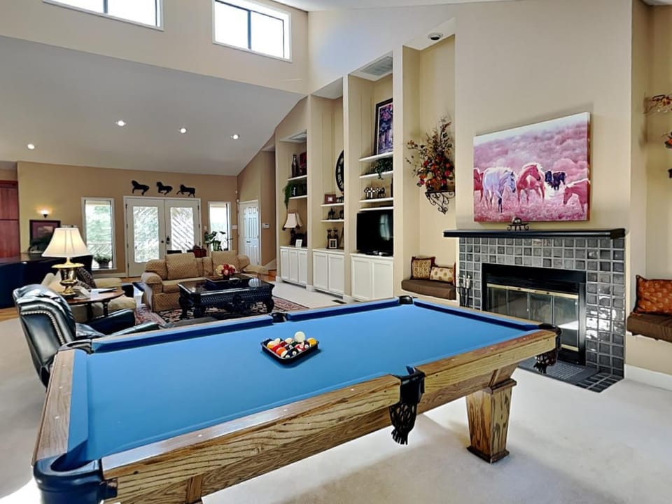 Billiard, Living room, Seating area, fireplace, furniture