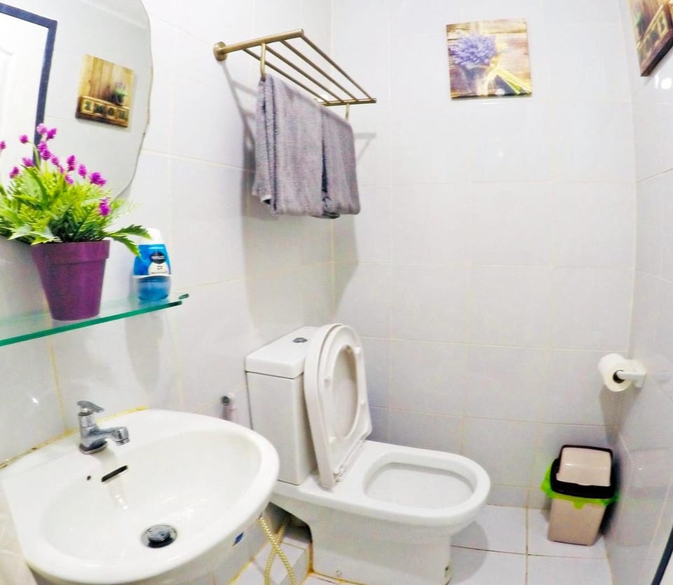 Toilet, bidet, towels