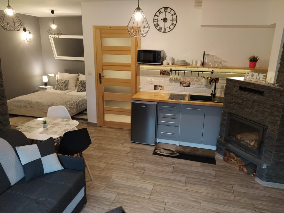 Kitchen or kitchenette, Living room, Seating area, Bedroom
