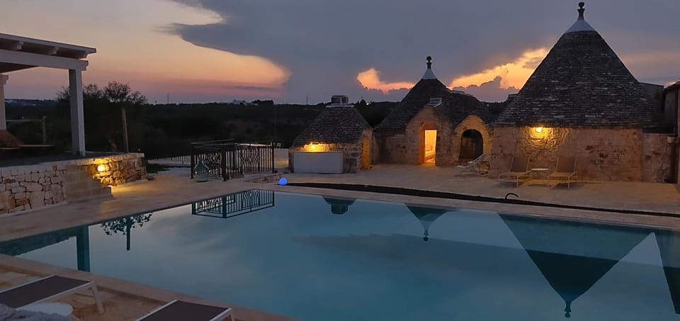 Patio, Natural landscape, Pool view, Swimming pool, Sunset