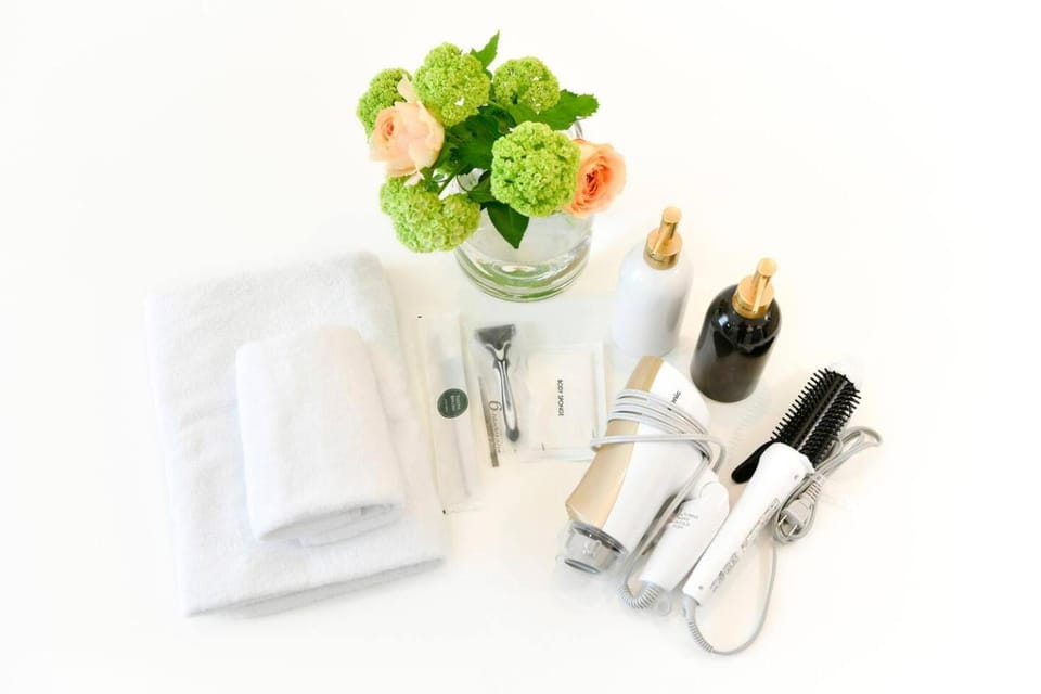 hair dryier, towels