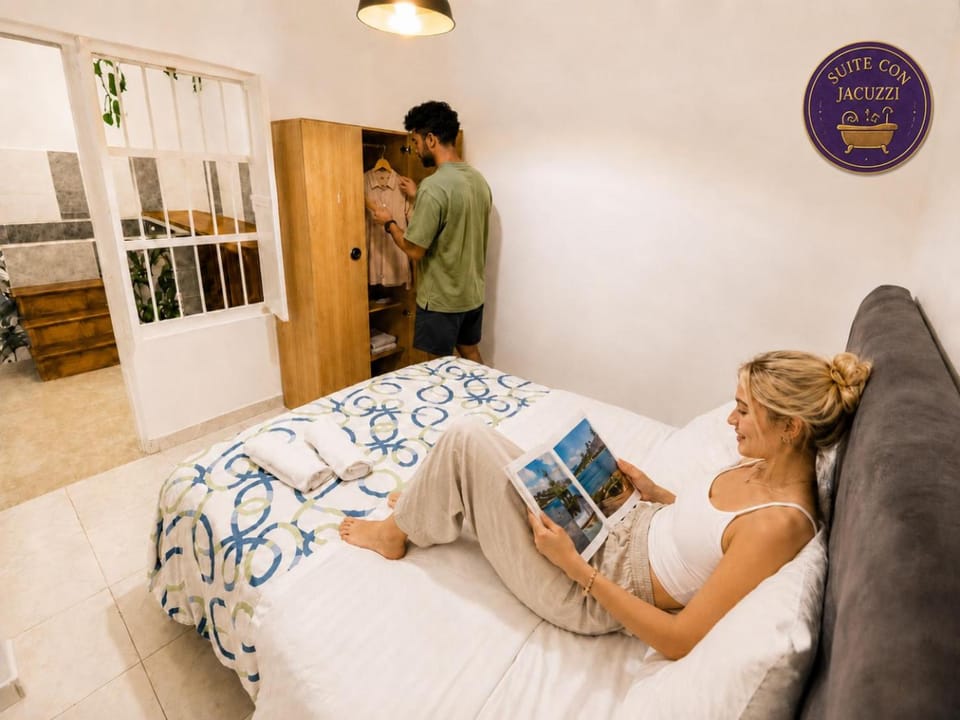 Bed, People, Bedroom, Guests, furniture, storage, towels