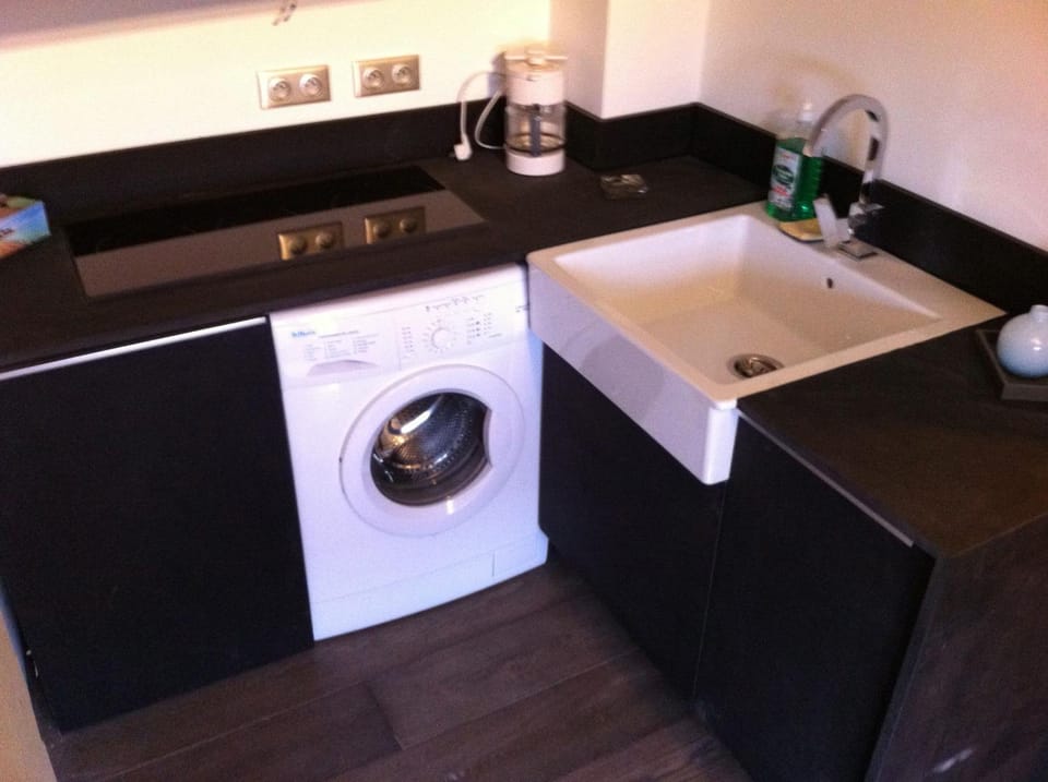 Kitchen or kitchenette, stove