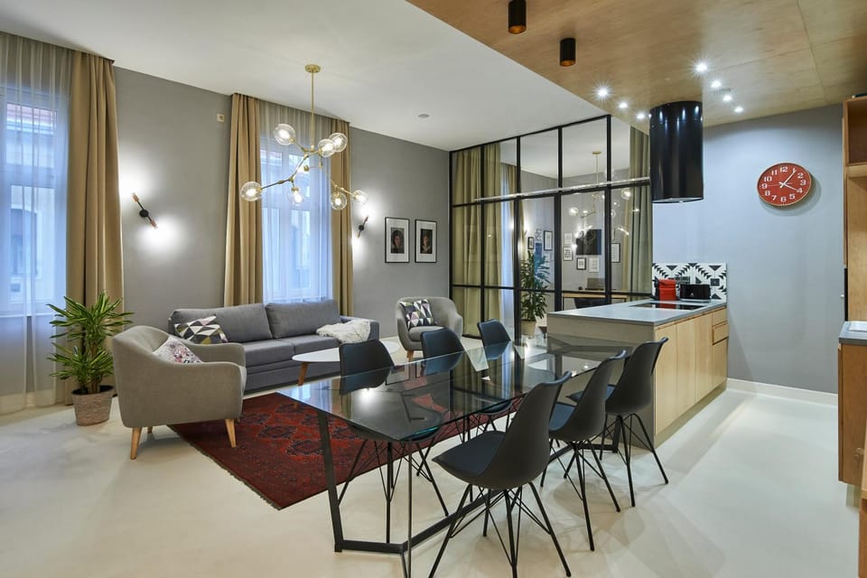 Kitchen or kitchenette, Living room, Dining area