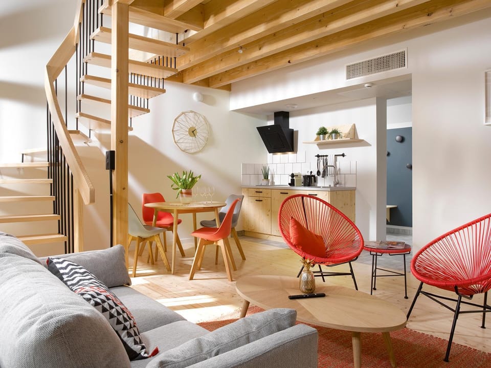 Kitchen or kitchenette, Living room, Dining area