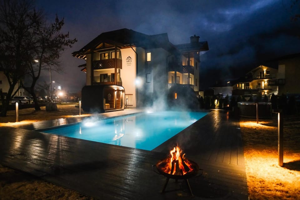 Night, Pool view, Swimming pool