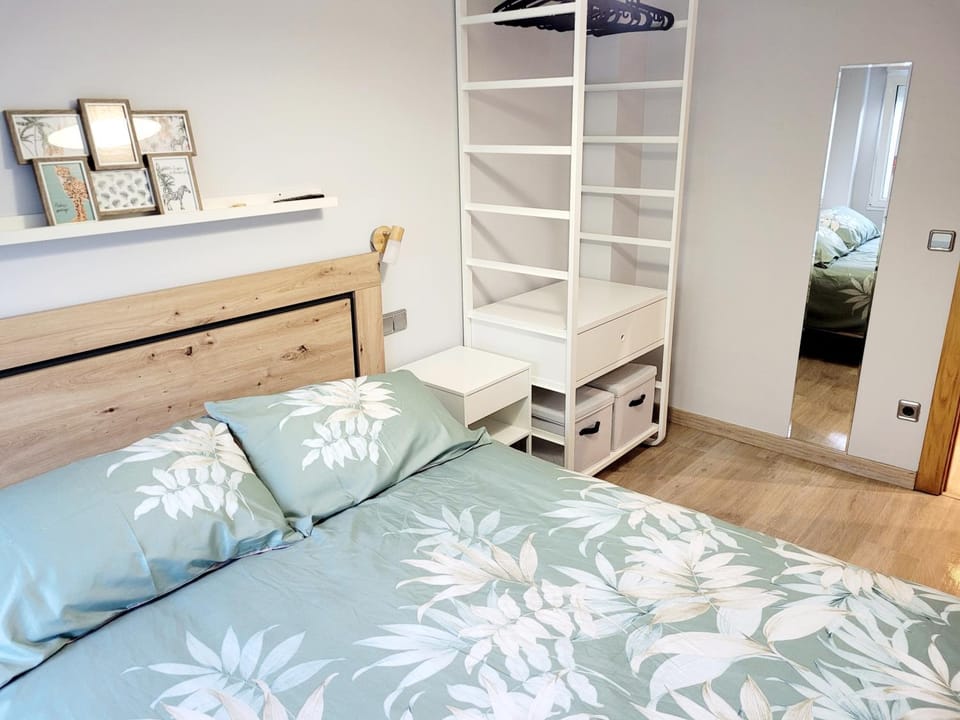 Bed, wardrobe