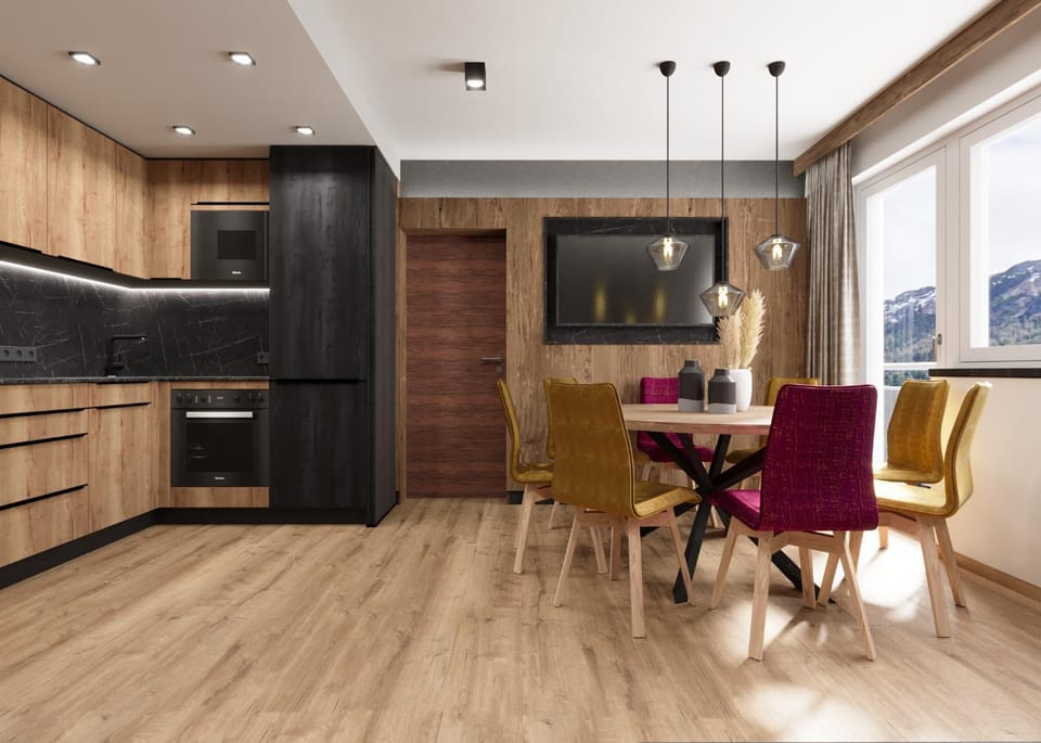 Kitchen or kitchenette, Living room, Dining area, Food, stove, kitchen