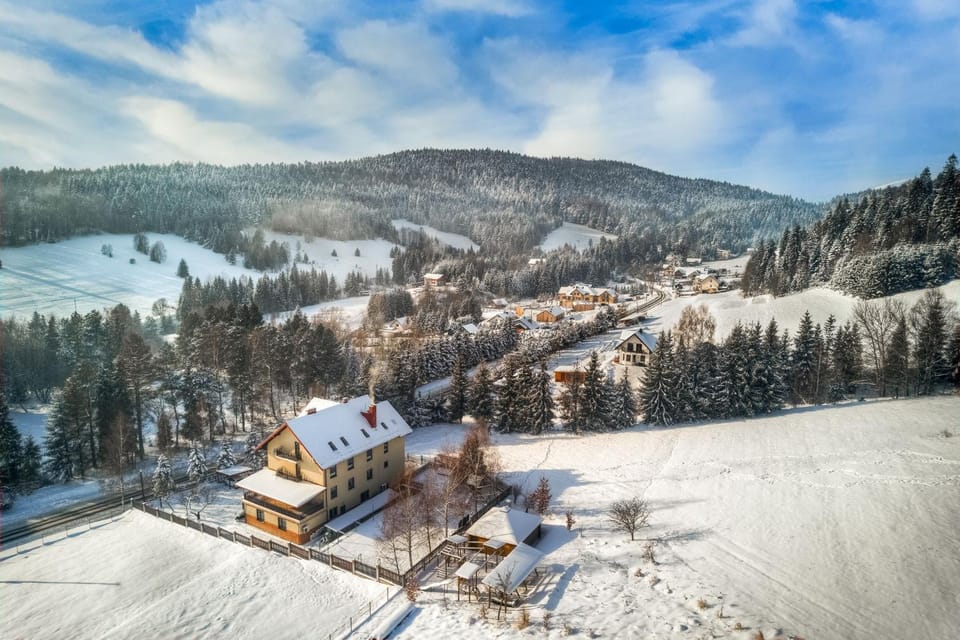 Property building, Bird's eye view, Winter, Mountain view