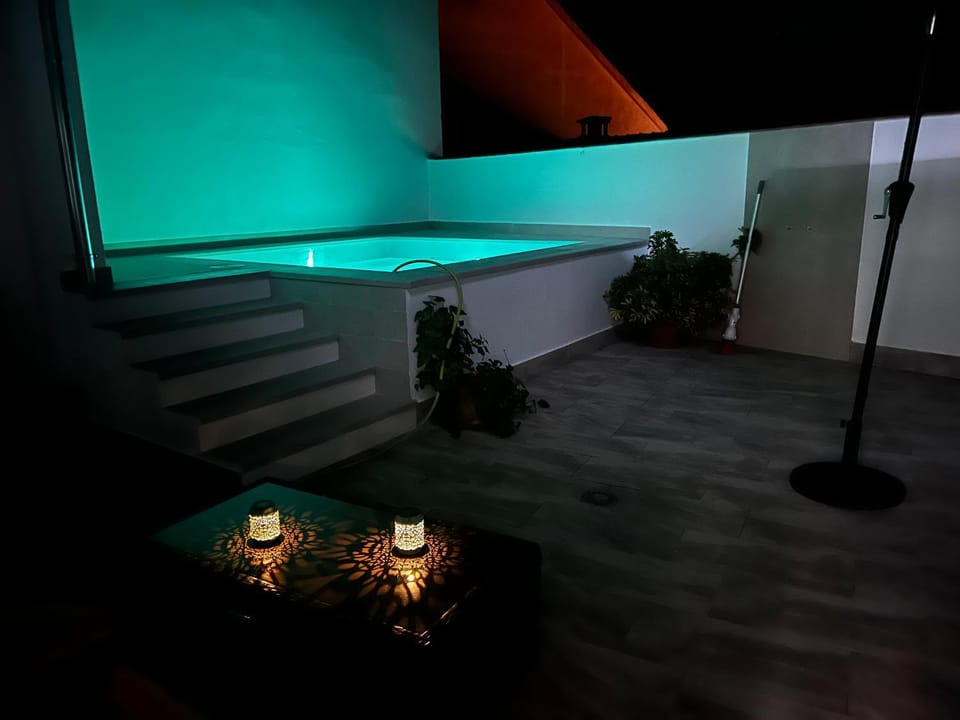 Night, Pool view, Swimming pool, Swimming pool