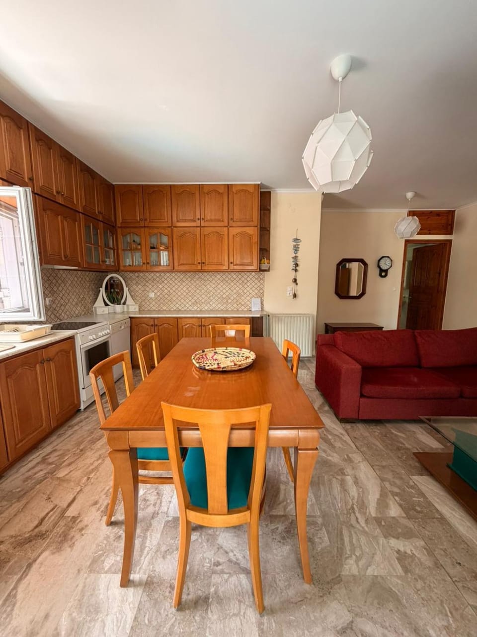 Kitchen or kitchenette, Living room, Dining area, stove