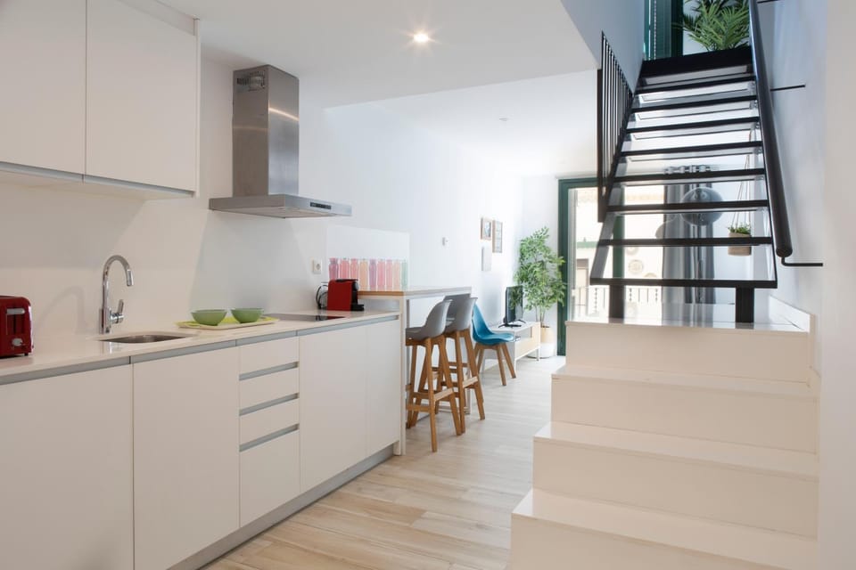 Kitchen or kitchenette, stove