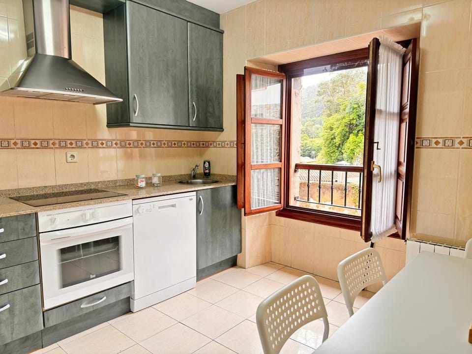 Kitchen or kitchenette, stove