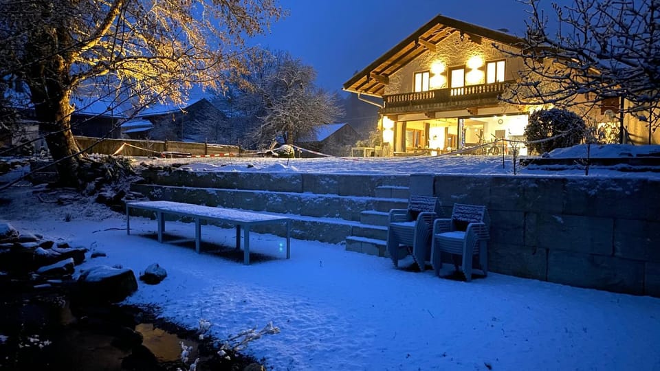 Property building, Night, Winter