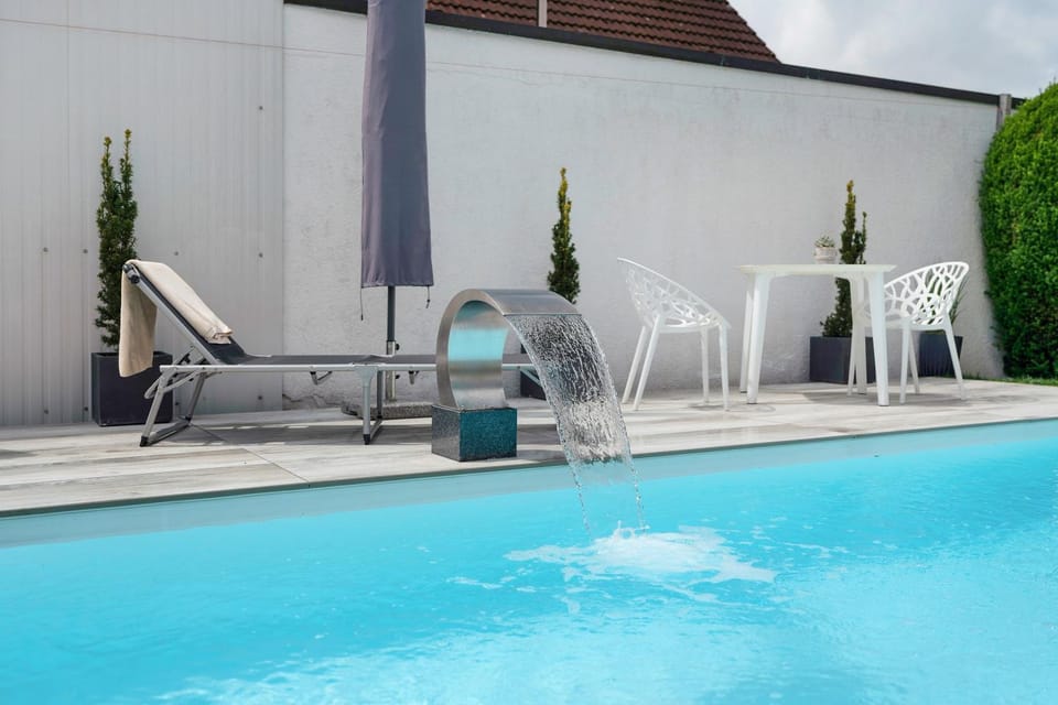 Property building, Living room, Swimming pool