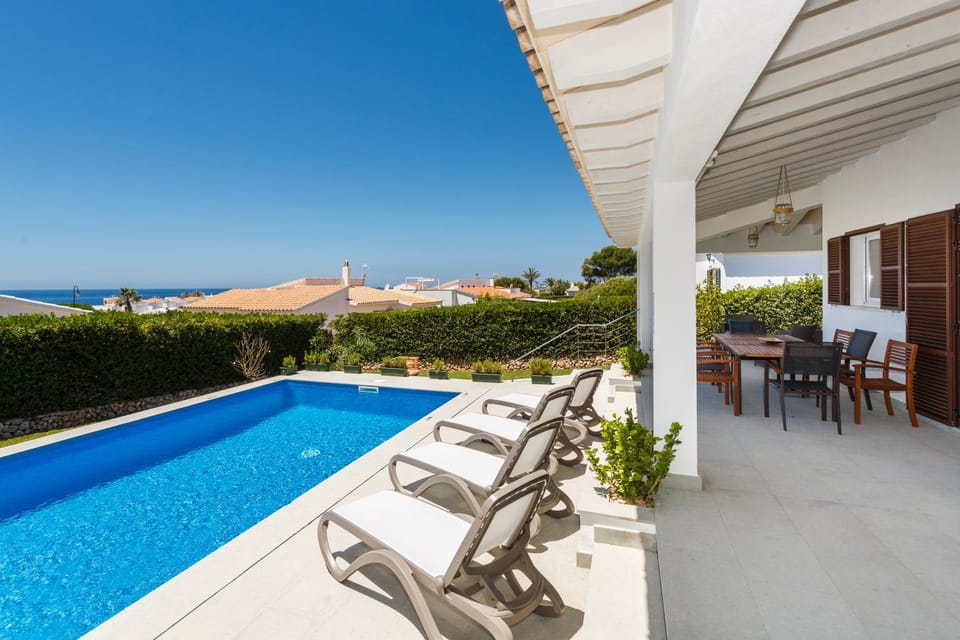 Patio, Off site, Day, Summer, Garden, View (from property/room), Pool view, Sea view, Swimming pool, sunbed