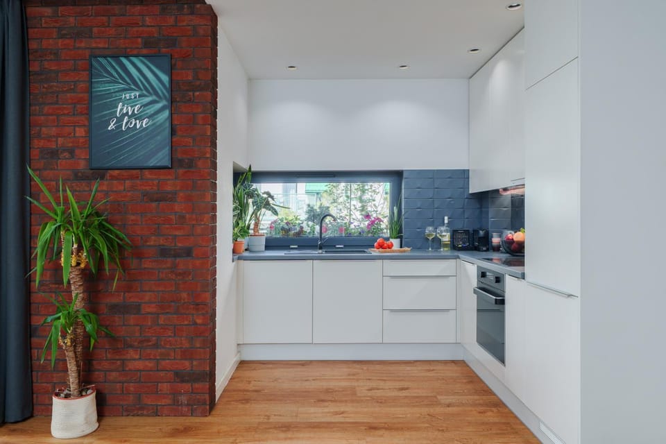 Kitchen or kitchenette, stove