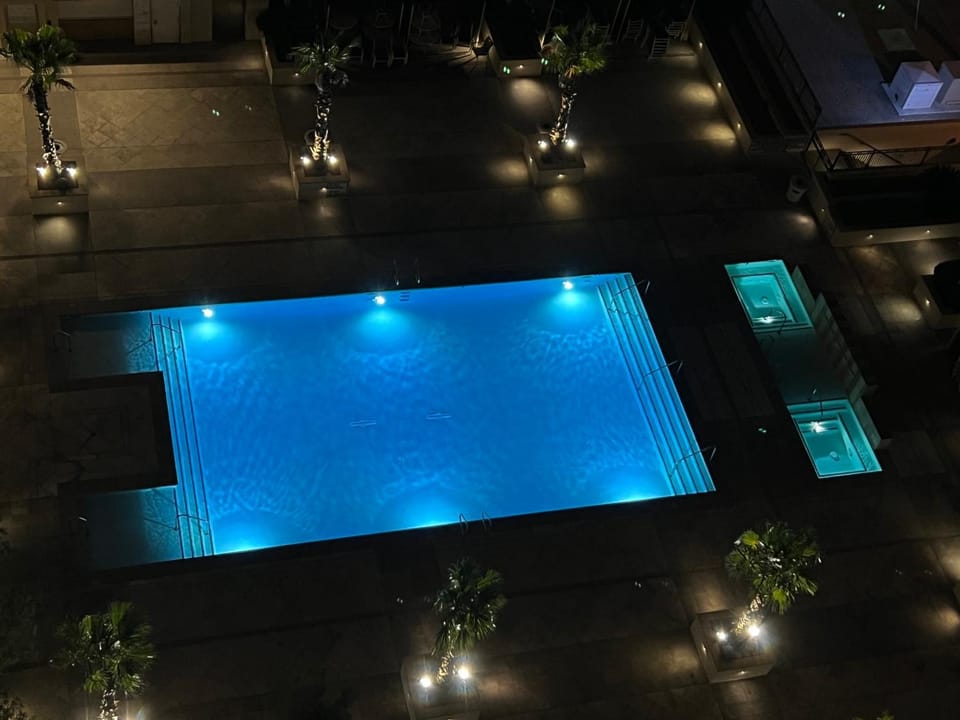Night, Pool view, Swimming pool