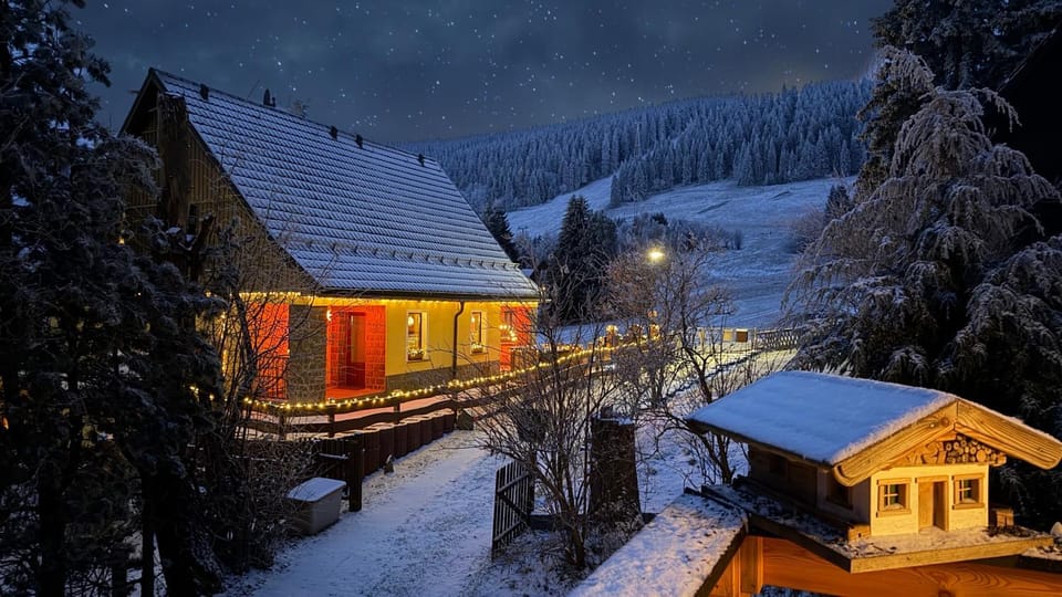 Property building, Night, Winter, Mountain view