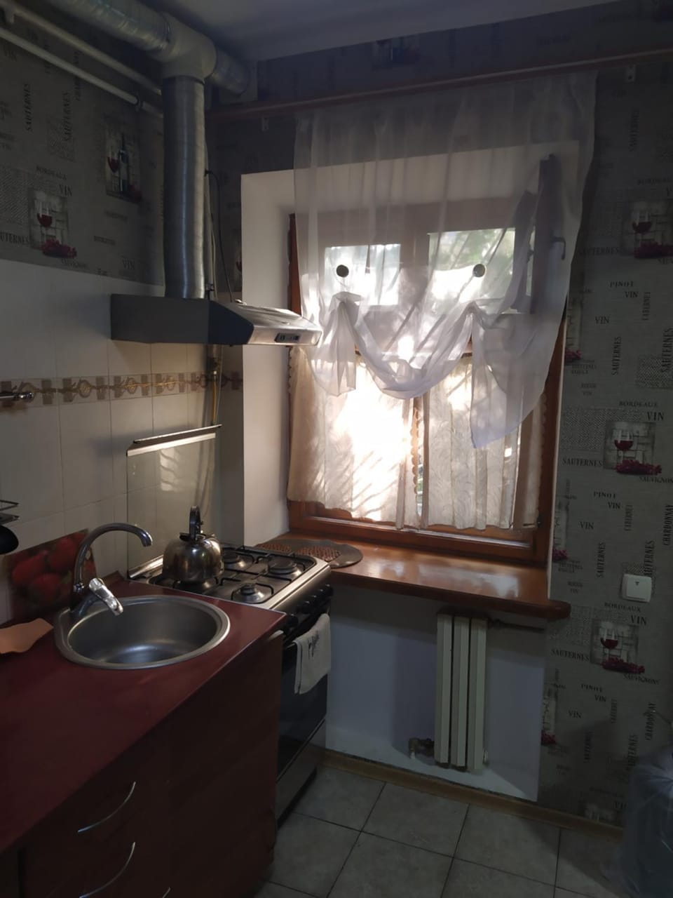Kitchen or kitchenette, stove