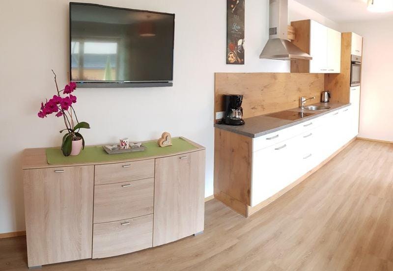 Kitchen or kitchenette, stove