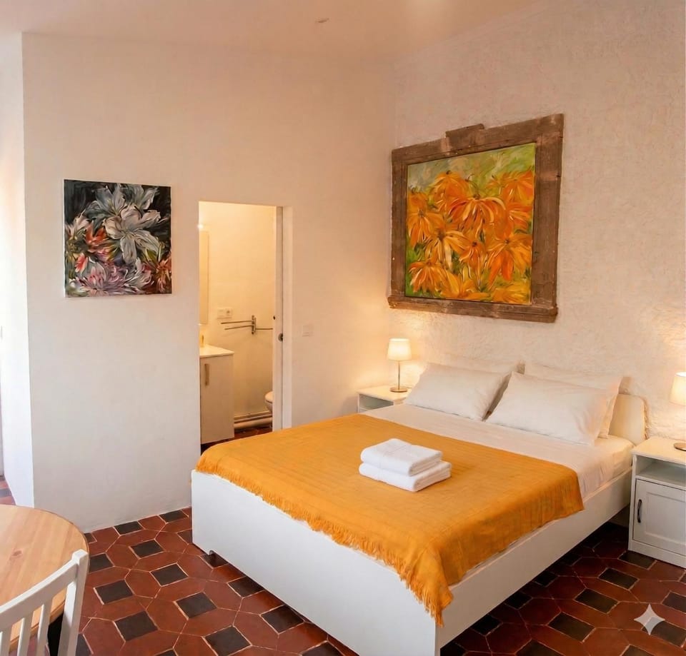 Bed, Bathroom, Seating area, Bedroom