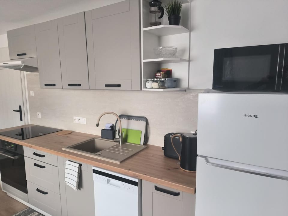 Kitchen or kitchenette, dishwasher, oven, stove, toaster