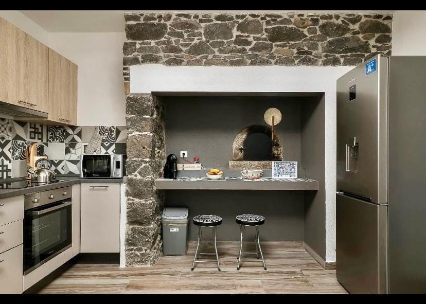 Kitchen or kitchenette, stove